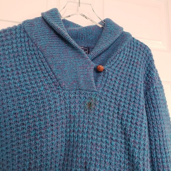 Woolrich Shawl Collar Sweater Wool Blend Blue Knit Pullover Womens Sz Large - Picture 2 of 10
